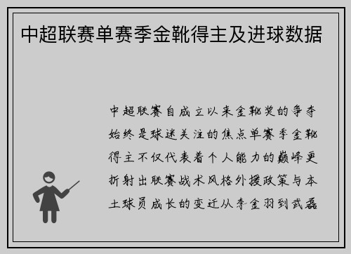 中超联赛单赛季金靴得主及进球数据