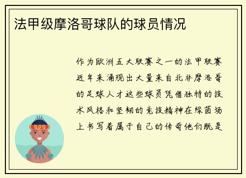 法甲级摩洛哥球队的球员情况
